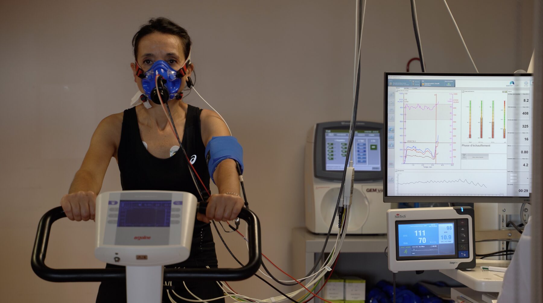 Test d'effort cardio-pulmonaire d'Anne en clinique